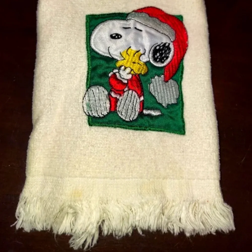 Y2k PEANUTS SANTA SNOOPY & WOODSTOCK FINGERTIP TOWEL Retro Rare!